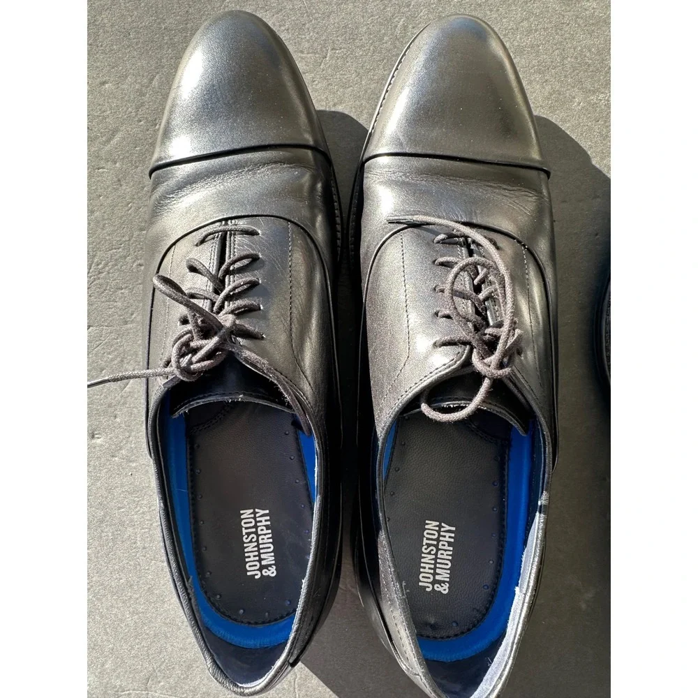 Johnston & Murphy Mens 11.5 M Black Leather Cap Toe Oxford Dress Shoes‎ 25-2455
